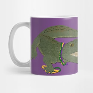 Paper Craft Mardi Gras Alligator with beads Mug